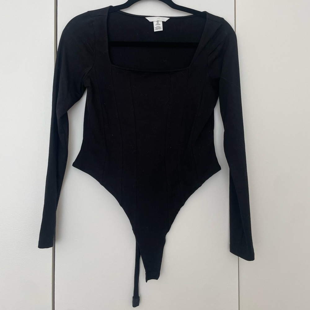 Cotton black long sleeved bodysuit